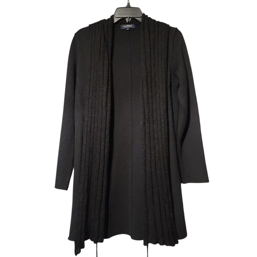 Clorinda Made in Italy‎ Black Merino Wool Mohair Blend Longline Cardigan Sweater